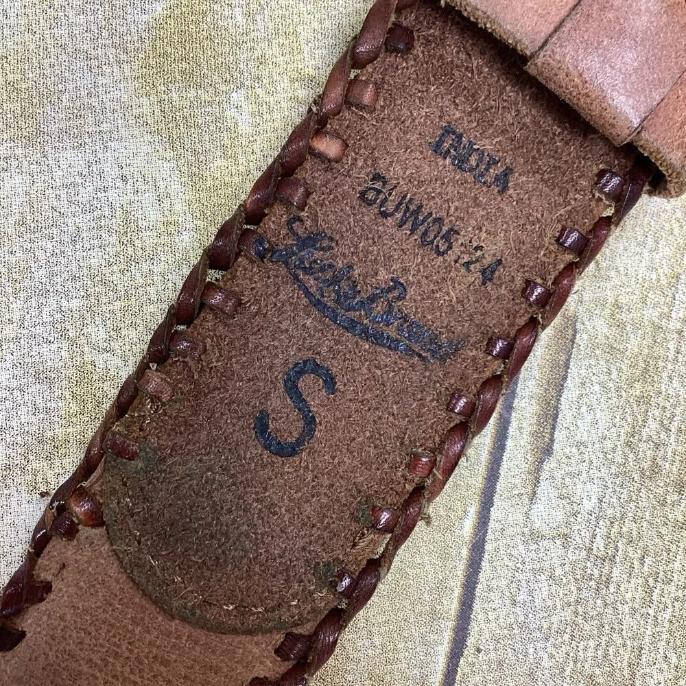 Lucky Brand Boho Embroidered Leather Belt Small Size S Western Aztec Braid Edge